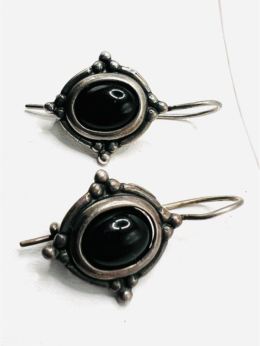 Vintage 925 Sterling Silver Black Onyx Dangle Earrings Artisan